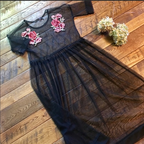 Dresses & Skirts - Embroidered Flower Mesh Dress